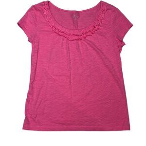Ann Taylor Loft Pink Petite Ruffle Scoop Neck T-Shirt MP PETITE MEDIUM 1894